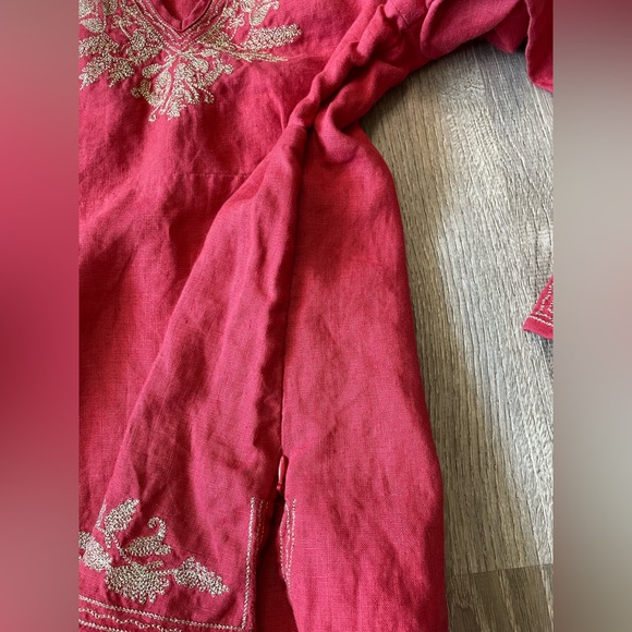 Willi Smoth Medium 100% Linen Coral & Gold Long Sleeve Women’s Blouse Side Zip - Picture 7 of 7